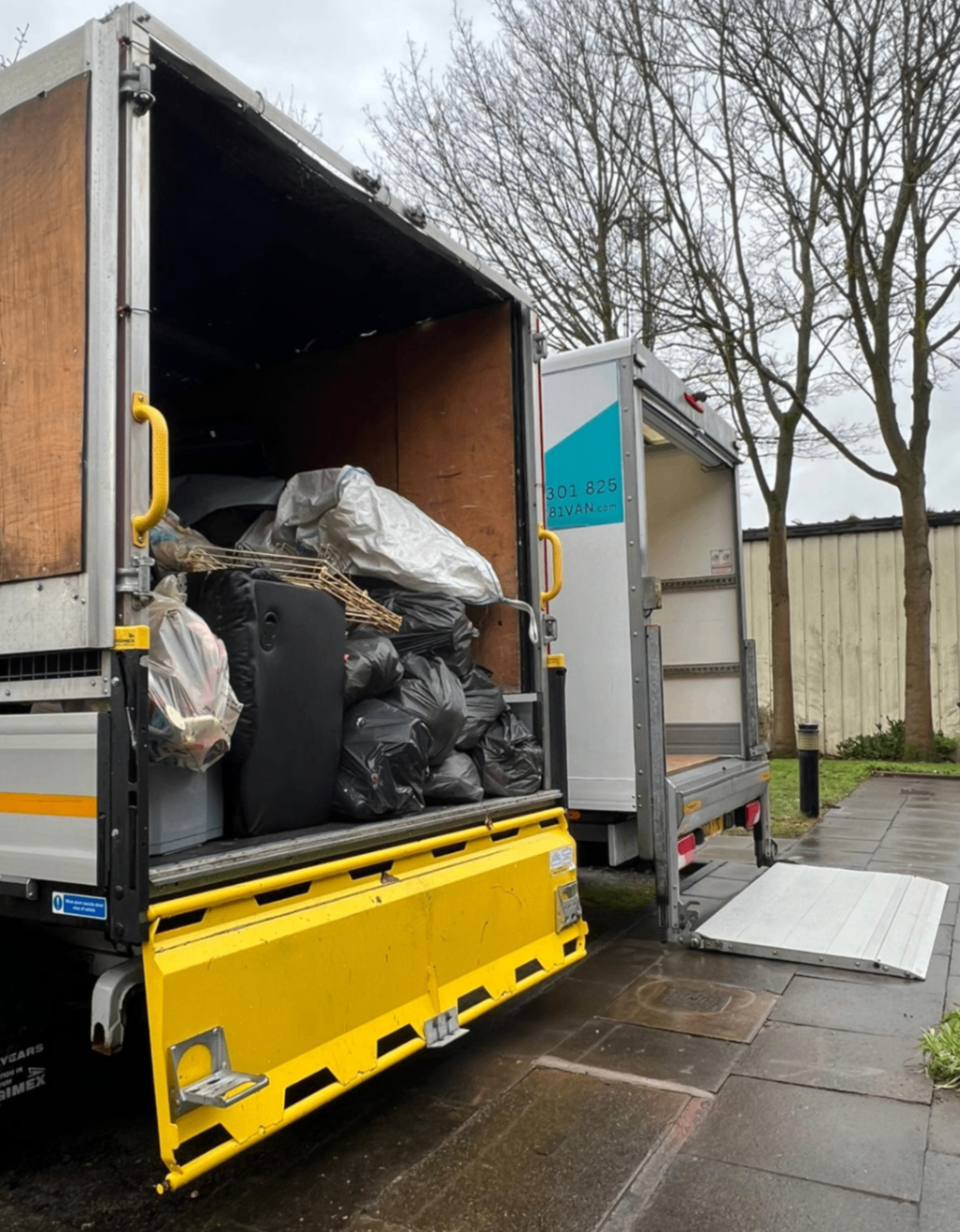 Two LV81 Removals vans handling a multi-vehicle clearance job